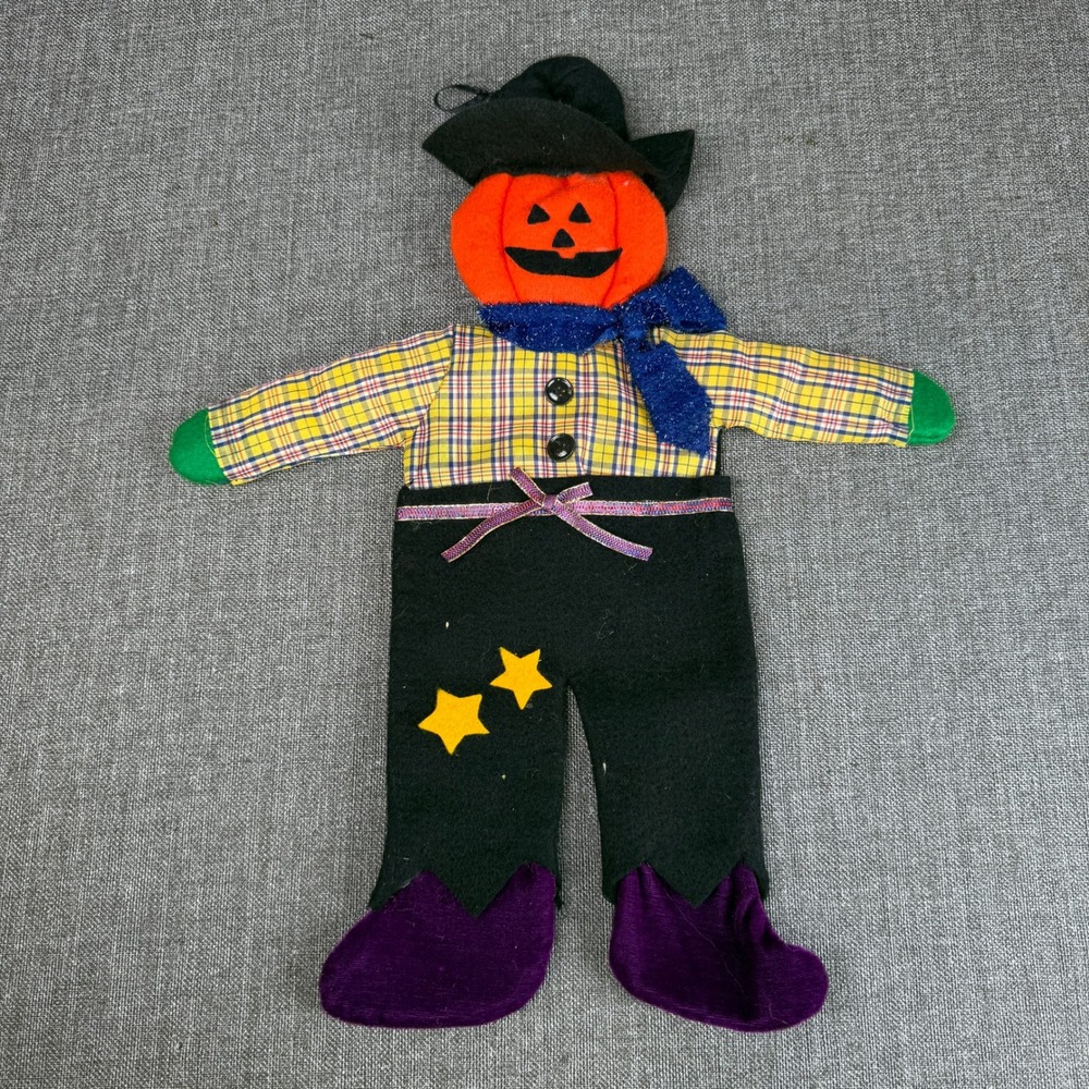 Halloween Pumpkin Scarecrow Wall Hanging Decor Plaid Shirt Stars